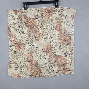 Animal Print Paisley Sheer Scarf Beige Tan 23‎ Inch Square Vintage Style
